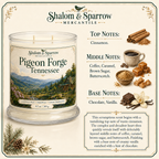 Pigeon Forge Tennessee candle scent notes with cinnamon coffee caramel brown sugar butterscotch chocolate and vanilla