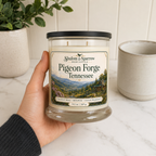 Pigeon Forge Tennessee 9.5 ounce candle shown for size and scale