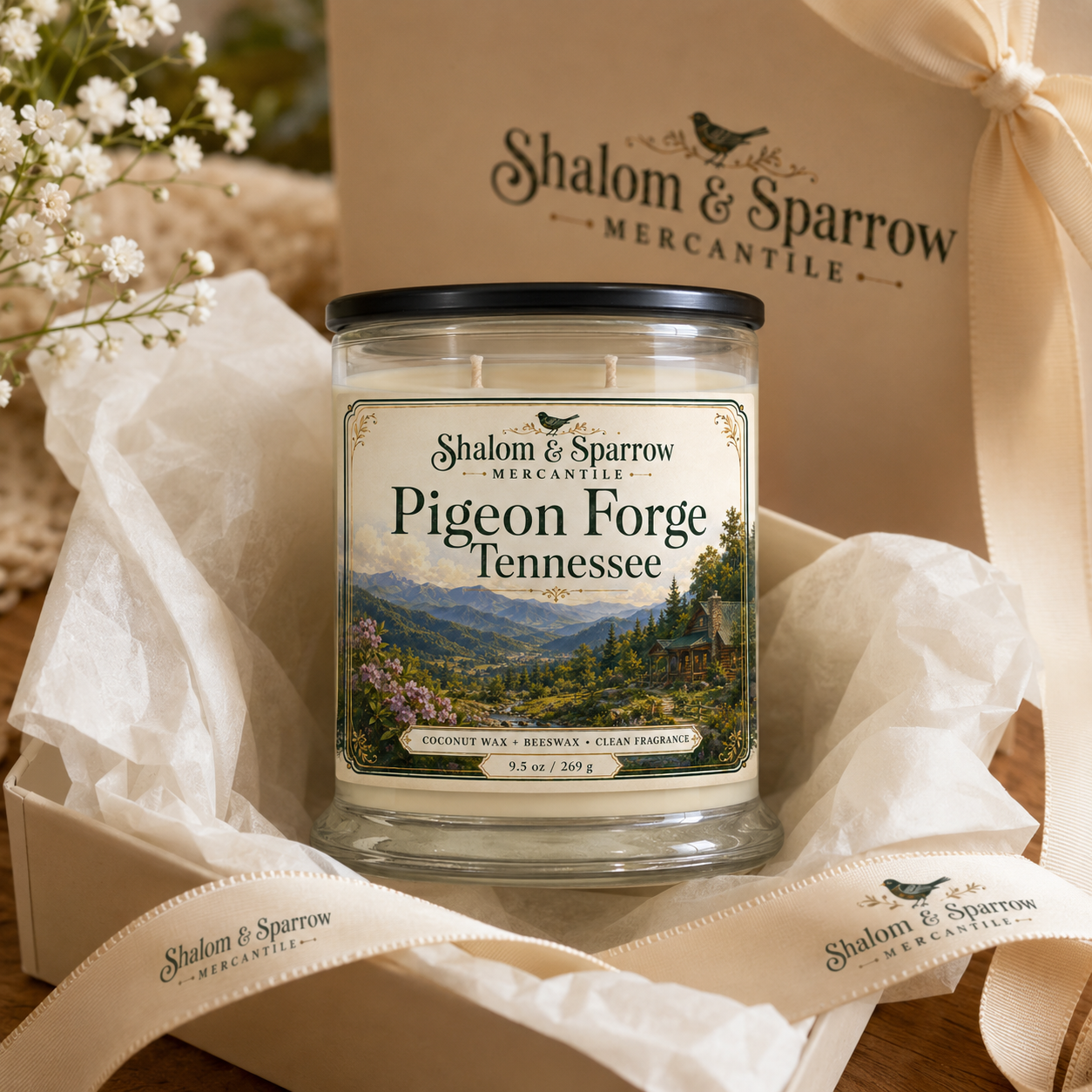 Pigeon Forge Tennessee candle styled as a thoughtful cozy gift