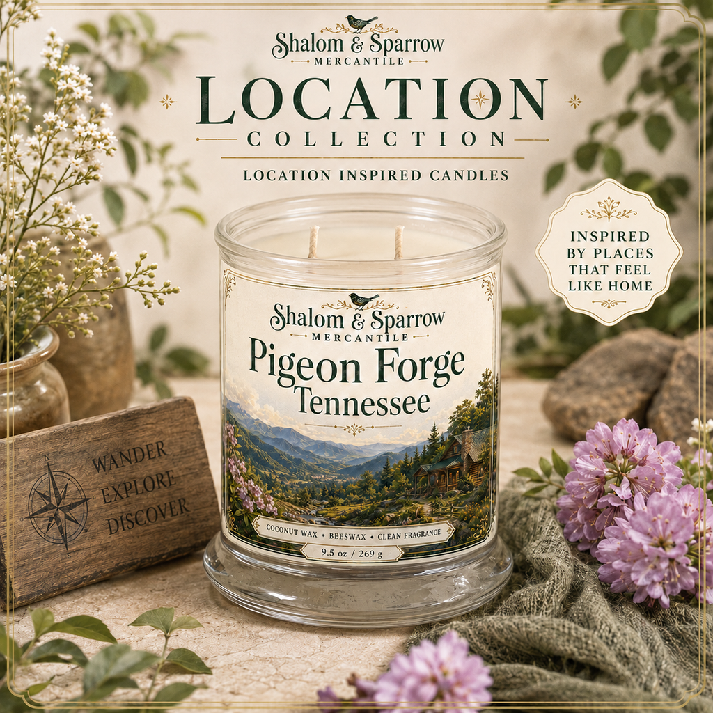Location inspired candle collection by Shalom and Sparrow Mercantile
