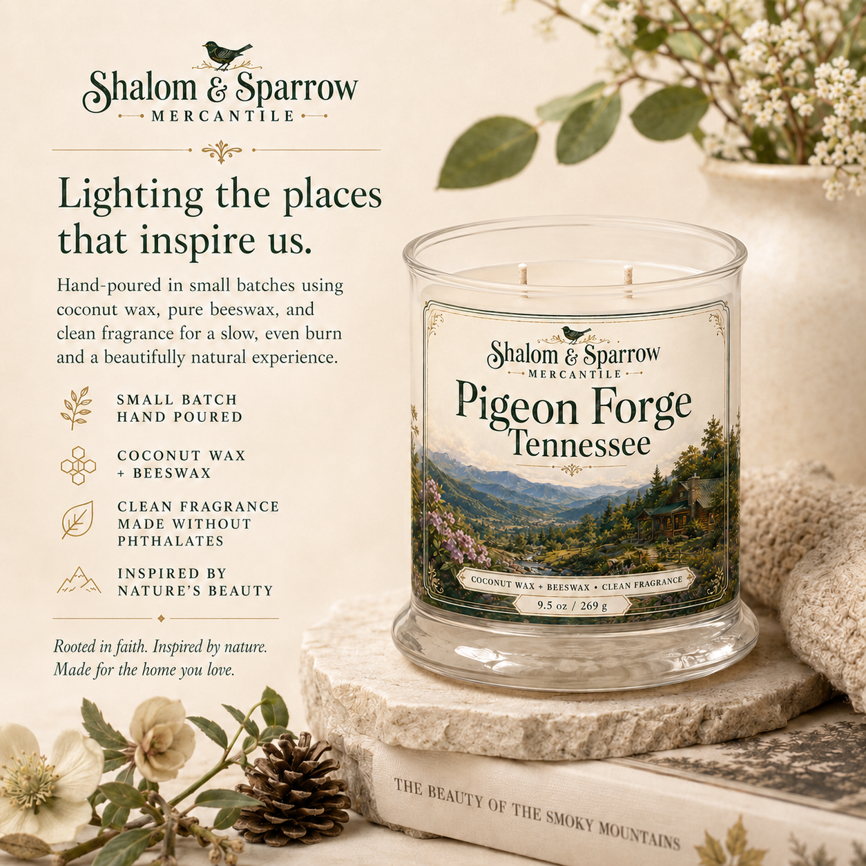 Small batch mountain mercantile candle by Shalom and Sparrow Mercantile