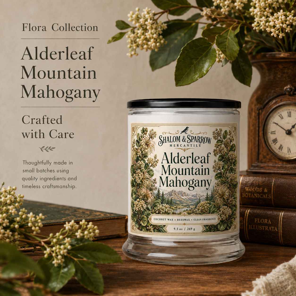 Flora Collection candle inspired by alderleaf mountain mahogany